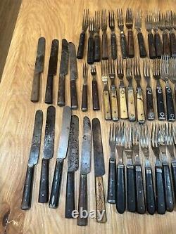 CIVIL WAR ERA Antique Fork & Knife Knives Lot Of 68 Pieces 3 Prong 4 Prong Nice