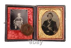 CIVIL WAR TINTYPE SOLDIER, CHILD & LOCK of HAIR With CASE 9TH PLATE ORIGINAL