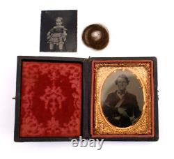 CIVIL WAR TINTYPE SOLDIER, CHILD & LOCK of HAIR With CASE 9TH PLATE ORIGINAL