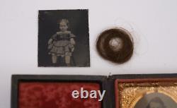 CIVIL WAR TINTYPE SOLDIER, CHILD & LOCK of HAIR With CASE 9TH PLATE ORIGINAL