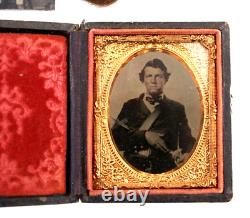 CIVIL WAR TINTYPE SOLDIER, CHILD & LOCK of HAIR With CASE 9TH PLATE ORIGINAL