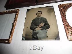 CIVIL WAR UNION SOLDIER TINTYPE With CIGAR TINTED UNIFORM THERMOPLASTIC FULL CASE