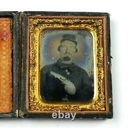 CIVIL War 9th Plate Ambrotype Ruby Red Photogragh Confederate Man Pistol Csa