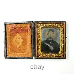 CIVIL War 9th Plate Ambrotype Ruby Red Photogragh Confederate Man Pistol Csa