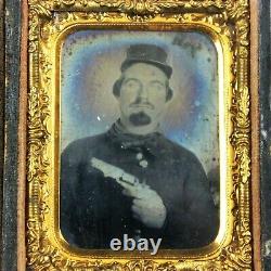 CIVIL War 9th Plate Ambrotype Ruby Red Photogragh Confederate Man Pistol Csa