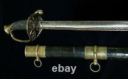 CIVIL War Ames M 1850 Foot Officer Sword With Leather Scabbard Ca 1860