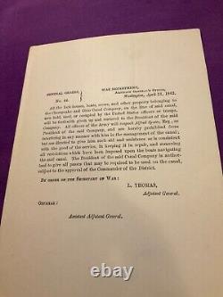 CIVIL War Chesapeake & Ohio Canal Seizure Order War Department 1862 G. O. #1833