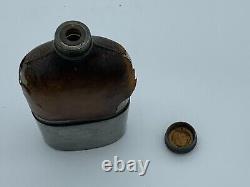 CIVIL War Era Military Flask Wt Fry Co Philadelphia Pewter Glass