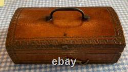 CIVIL War Era-small Hump Back Doc. Casket. Period Paper Tooled Leather Over Wood