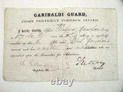 CIVIL War General D'utassy Signed Garibaldi Guard Service Certificate & Letter