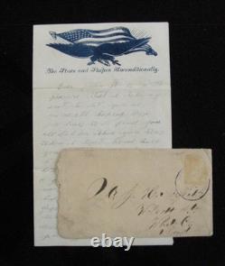 CIVIL War Indiana Letter From 2 Soldier Brothers W Patriotic Illus Both Die