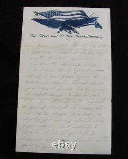 CIVIL War Indiana Letter From 2 Soldier Brothers W Patriotic Illus Both Die