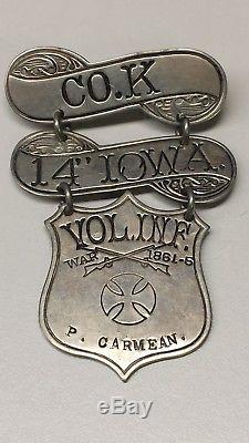 CIVIL War Ladder Badge Id'd Co. K 14th Iowa Vol. Inf. P. Carmean Vintage/antique