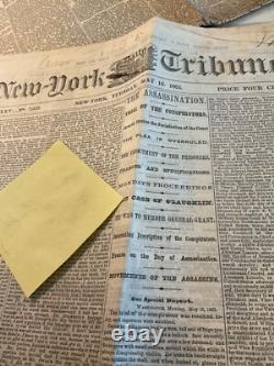 CIVIL War Lincoln Assassination Lot Of 3 Newspapers 1865 Conspirators Trial 1824
