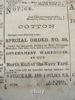 CIVIL War Memphis Tennessee Occupation Newspaper 1864