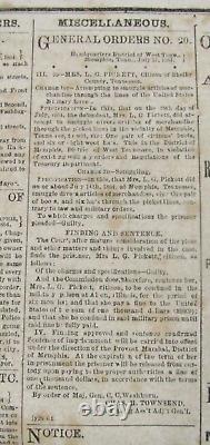 CIVIL War Memphis Tennessee Occupation Newspaper 1864