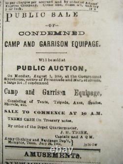 CIVIL War Memphis Tennessee Occupation Newspaper 1864