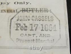 CIVIL War Pass Belle Boyd's Jailor John Casssels 11th Penn Cavalry Fort Monroe