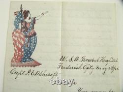 CIVIL War Patriotic Illus Frederick Maryland Hospital Pow Letter 1862 Dies 1863