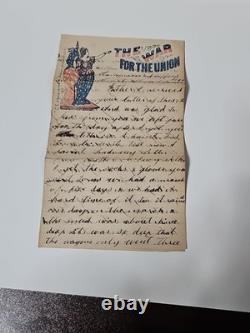 CIVIL War Patriotic Illustration Camp Stafford 1863 Letter Soldier