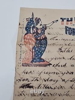 CIVIL War Patriotic Illustration Camp Stafford 1863 Letter Soldier