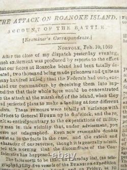 CIVIL War Pea Ridge & Roanoke Island Battles Confederate Newspaper