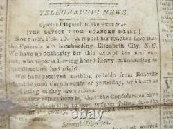 CIVIL War Pea Ridge & Roanoke Island Battles Confederate Newspaper