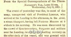 CIVIL War President Lincoln Visits The Army 1862 Richmond Campaign Newspaper