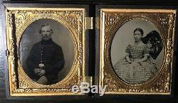 CIVIL War Solder & Young Lady Rare Wooden Union Case