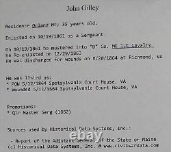 CIVIL War Soldier Sergeants Whistle John Gilley 1 Maine Cavalry
