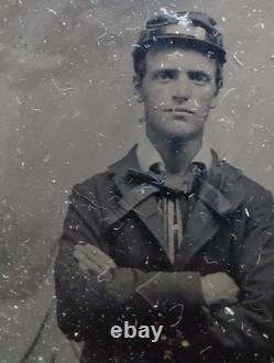 CIVIL War Tintype 2 Soldier Pals Quarter Plate Size