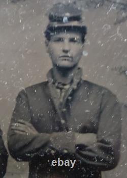CIVIL War Tintype 2 Soldier Pals Quarter Plate Size
