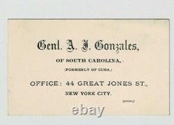 CUBAN REV. GEN. & CIVIL WAR CONFEDERATE COL. A. J. GONZALES 19thC Business Card