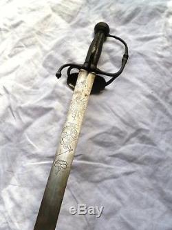 C. 1640s ANTIQUE HANGER ENGLISH CIVIL WAR Officer's SWORD SABRE no armour rapier