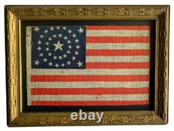 Circa 1889 ANTIQUE 42 Star American Parade Flag Folk Art