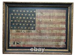 Circa 1889 ANTIQUE 42 Star American Parade Flag Folk Art