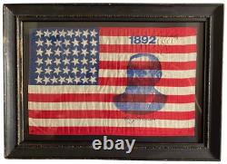 Circa 1889 ANTIQUE 42 Star American Parade Flag Folk Art