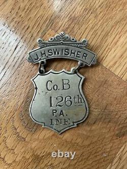 Civil War 126th PA Infantry Ladder Badge Medal Co. Company B, Corp. J. H. SWISHER