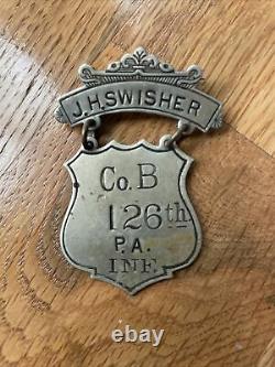 Civil War 126th PA Infantry Ladder Badge Medal Co. Company B, Corp. J. H. SWISHER