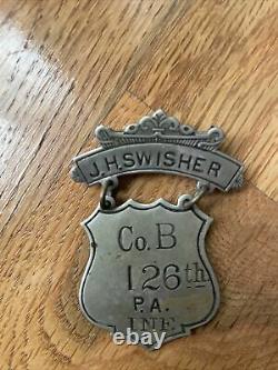 Civil War 126th PA Infantry Ladder Badge Medal Co. Company B, Corp. J. H. SWISHER