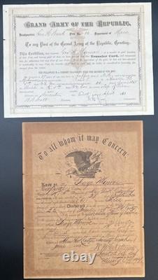 Civil War 1865 Discharge + 1881 GAR Card Geo A Monroe 5th NY Caralry