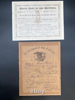 Civil War 1865 Discharge + 1881 GAR Card Geo A Monroe 5th NY Caralry