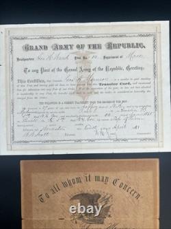 Civil War 1865 Discharge + 1881 GAR Card Geo A Monroe 5th NY Caralry