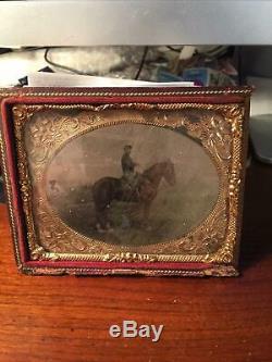 Civil War 1/4 Plate Tintype of a Union Cavalryman Sitting on his Horse