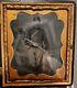 Civil War 1/6 Tintype Photo Of Cavalry Soldier With Sword & Carbine Box