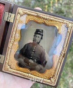 Civil War 1/6th Plate Tintype Image of Soldier with Volcanic Pistol