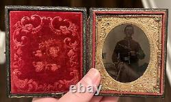 Civil War 1/6th Tintype Photo Image Double Armed Cavalry Soldier With Colt 1860