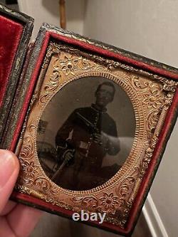 Civil War 1/6th Tintype Photo Image Double Armed Cavalry Soldier With Colt 1860