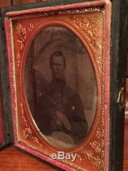 Civil War 1/6th plate Ambrotype Confederate Soldier, North Carolina Full Case