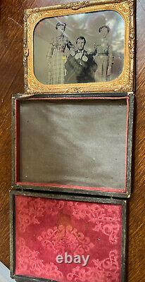 Civil War AMBROtype or DAGUERREOTYPE 1850sish Family In Frame Copper NICE